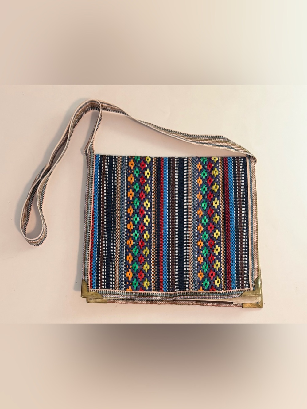 Artisan Handwoven Tribal Style Messenger Bag with Metal Corners - Colorful Boho
